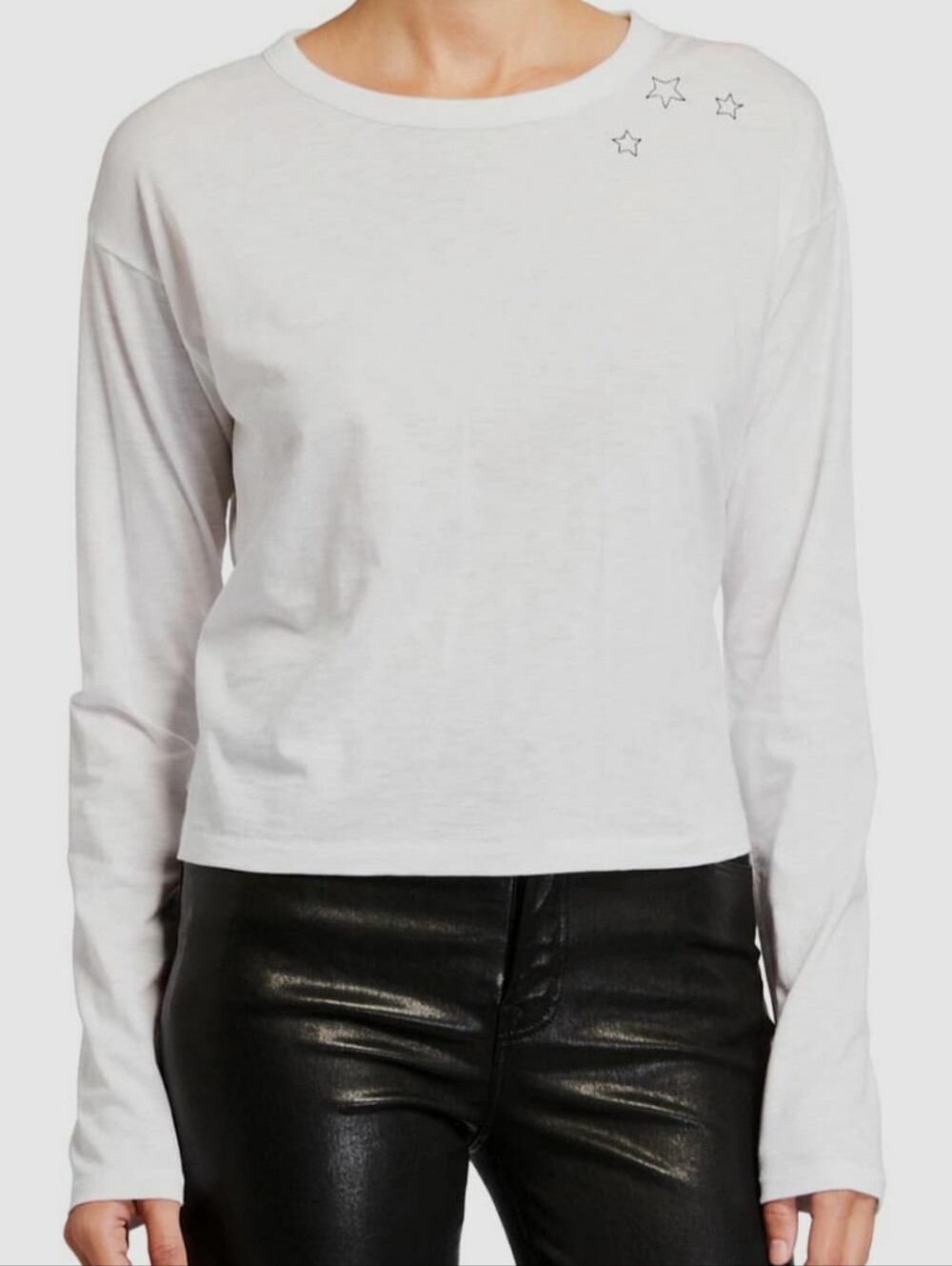 Rag & Bone Scribble Embroidered Star Long Sleeve Shirt Crop White Medium M - Picture 10 of 10